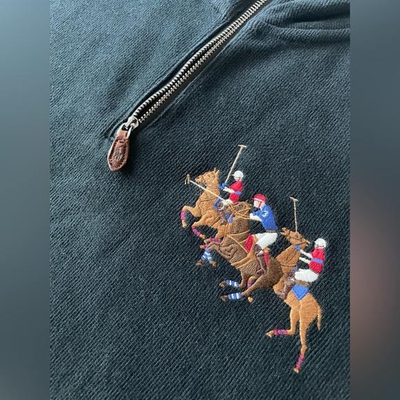 Vintage Polo by Ralph Lauren Mens Embroidered Triple Pony 1/4 Zip Pullover, XL - Picture 3 of 4